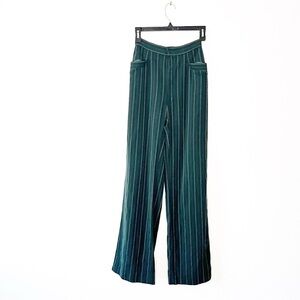 VTG Thierry Mugler Stripe Womens Trousers Green Wool Pants Size 36/4 Old Money